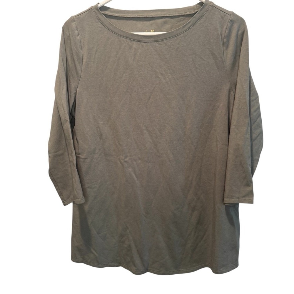 Belle by Kim Gravel Women Green 3/4 Sleeve Crew Neck Knit Top S NEW Minimalist